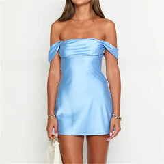 Satin Off-Shoulder Strapless Mini Dress