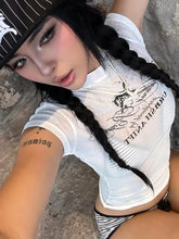 See Through Letter Print  Crop Top