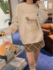 Cartoon Puppy Breakfast Printed Sweatshirt