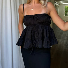 Ruched Front Tie Up Babydoll Top
