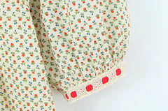 Floral Print Ribbon Drawstring O-Neck Half Sleeve Mini Dress