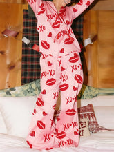 Long Sleeve Heart Lip Print Shirt and Pants Sleepwear Set