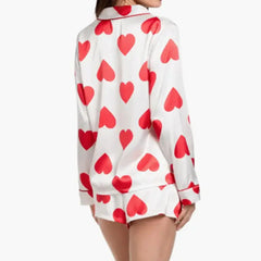 Heart Print Satin Loungewear Pajama Set