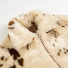 Animal Print Faux Fur Zip Short Coat