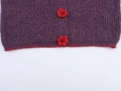 Knit Flower Buttoned Fuzzy Cardigan