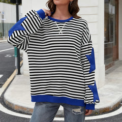 Star Appliques Striped Sweatshirt