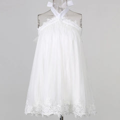White Halter Strap A-line Mesh Mini Dress