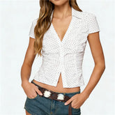 Polka Dot Lapel Short Sleeve Shirt