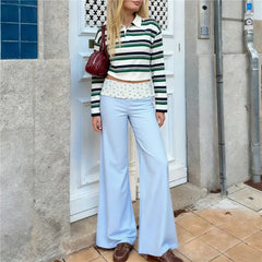 Floral Print Fold Over Waist Wide Straight Leg Trousers