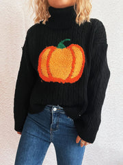 Turtleneck Pumpkin Embroidery Sweater