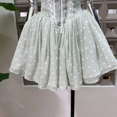 Polka Dot Corset Spaghetti Strap 3D Flower Flared Mini Dress