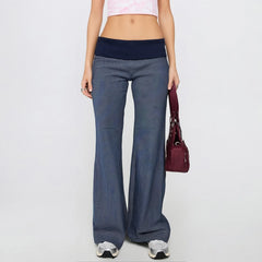 Striped Fold Over Low Rise Flare Yoga Pants