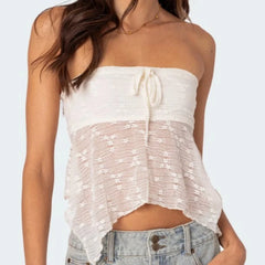 Strapless Appliques Crop Asymmetrical Top