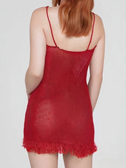 Knit Sheer Fringe Mini Dress