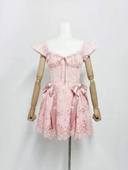 Eyelet Bow Waist Mini Dress