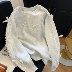 Grey Lace Bow Sweatshirt