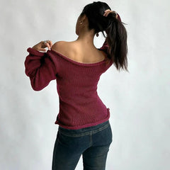 Off Shoulder Knitted Full Sweater