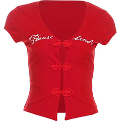 Red Letter Print Cut Out Top