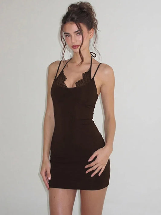 Lace Patchwork Spaghetti Strap Mini Dress