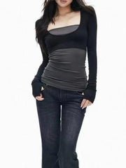 Contrast Grey Long Sleeve Top