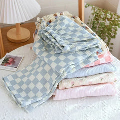 Printed Crepe Cotton Straight Drawstring Trousers