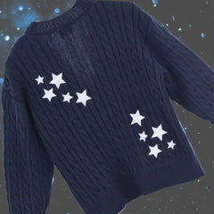 Navy Blue Stripe Buttoned Knitted Cardigan