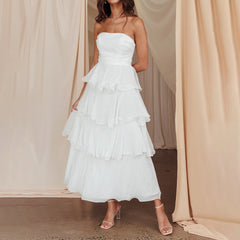 Ruffled Tube Tiered Cake Long Dress