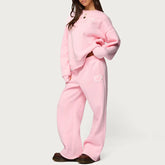 Pink Heart Patchwork Pullover Top And Wide Leg Pants Matching Set