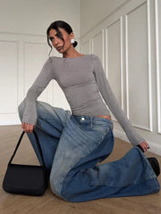 Long Sleeve Cut Out Back Crop Top