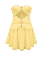 Strapless Spliced Folds Cut Out Mini Dress