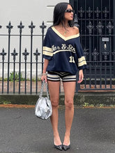 Knit Letter Print V-neck T-Shirt