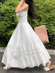 Smocked Ruched Tie Up Strappy Maxi Dress