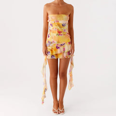 Tube Floral Ruched Short Dress