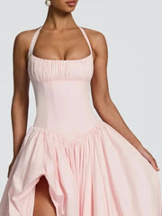 Halter Neck Puff Maxi Dress