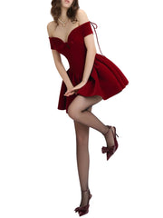 Red Spliced Bowknot Velvet Mini Dress