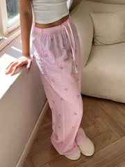 Chic High-Waist Striped Lounge Pants - Elastic Drawstring Detail