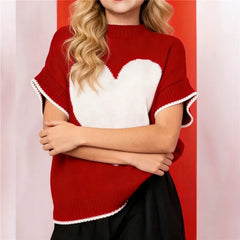 Short Sleeve Love Print O-Neck Sweater Vest