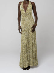 Halter Tie Up Floral Print Maxi Dress