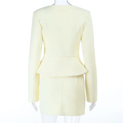 Yellow Solid Crop Blazer And Mini Skirt Set