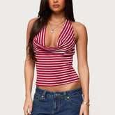 Striped Cowl Neck Halter Top