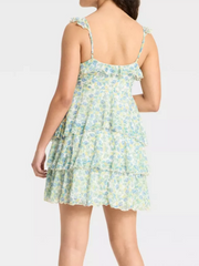 Sleeveless Print Ruffle Mini Dress
