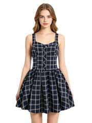 Plaid Print Square Collar Mini Dress