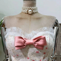 Floral Strapless Lace Ruffle Corset Top And High Waist Bodycon Skirt Set