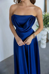 Satin Strapless Drape Maxi Gown