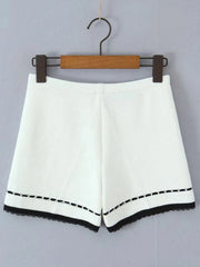 White Knit O-Neck Long Sleeve Top And Low Waist Shorts Set