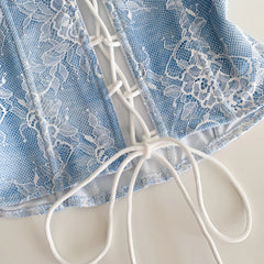 Blue Lace Strapless Corset