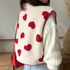 Heart Print Fuzzy Sleeveless Vest