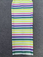Halter Neck Colorful Striped Bandage Midi Dress
