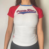 Women's Puerto Rico letter graphic short-sleeved top with an O-neck.