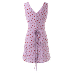 Purple Floral Print V-neck Mini Dress